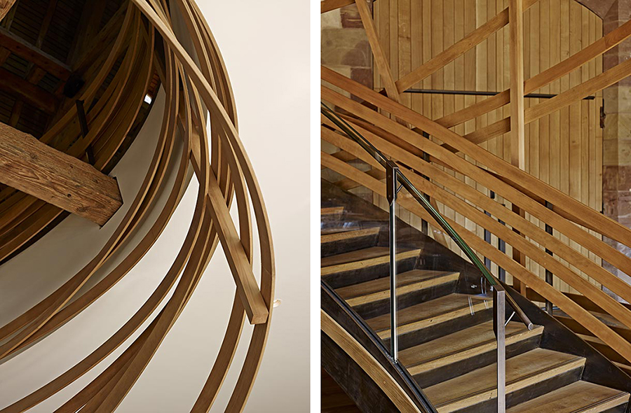 Escalier de la Brasserie Les Haras à Strasbourg, designé par Jouin-Manku et réalisés par les Ateliers Stroh