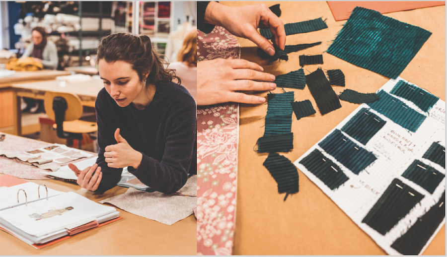 Dans l’atelier costume, Louise Digard, élève scénographe, travaille sur le spectacle de son camarade Simon-Élie Galibert. Photo : Pascal Bastien